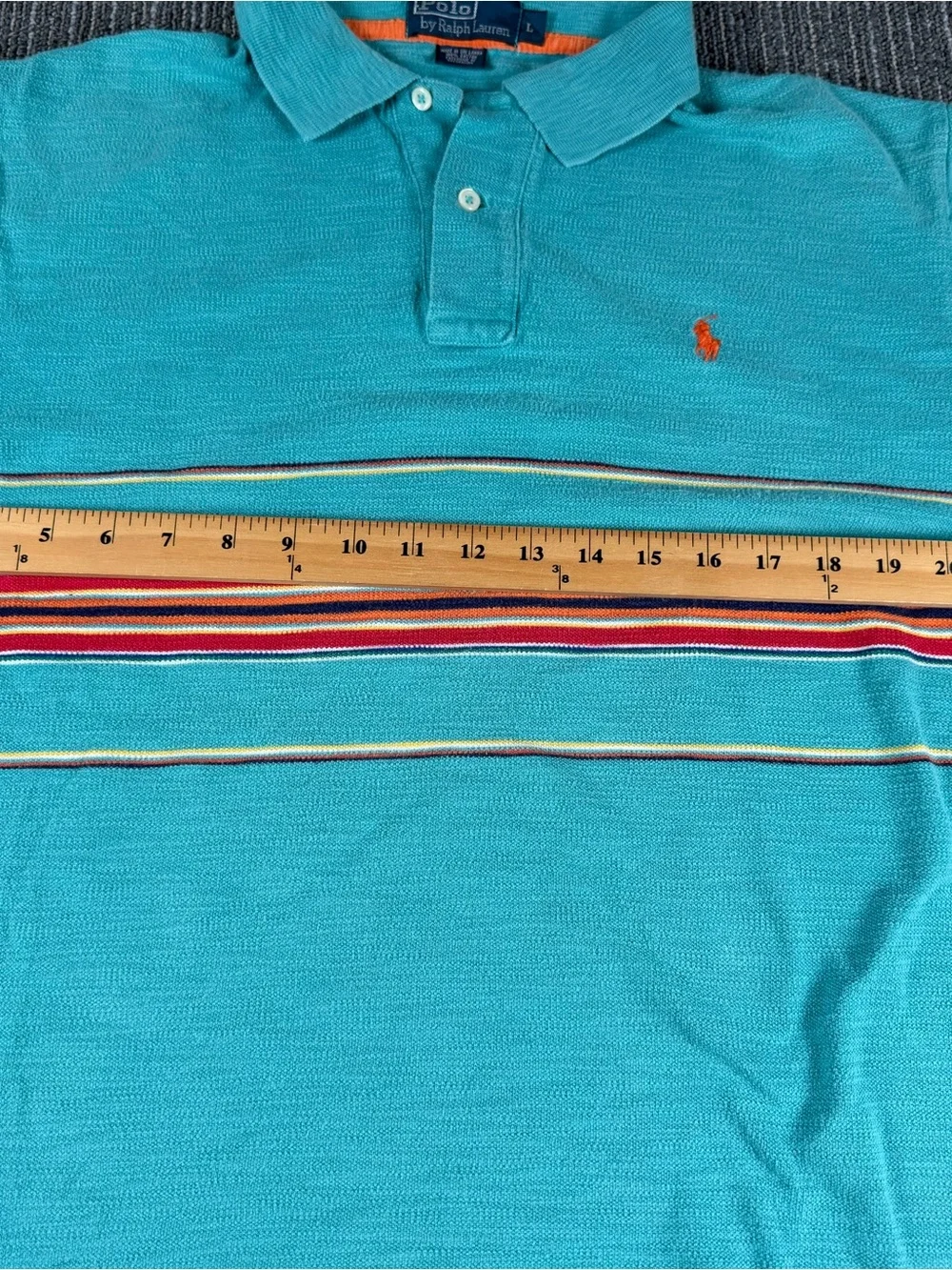 Polo by Ralph Lauren Men's Short Sleeve Turquoise Polo Shirt Yellow Red Striped